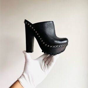 Miu Miu 2010s Black Studded Leather Platform clog 35.5